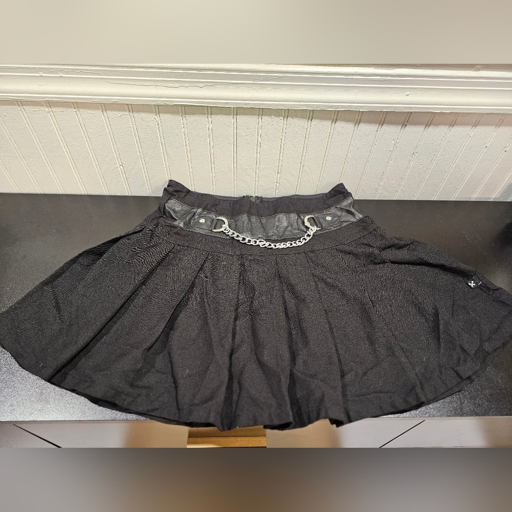 Goth Chain Black Pleated Skirt Small